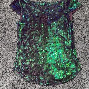 Free People Iridescent Sequin Short Sleeve Top